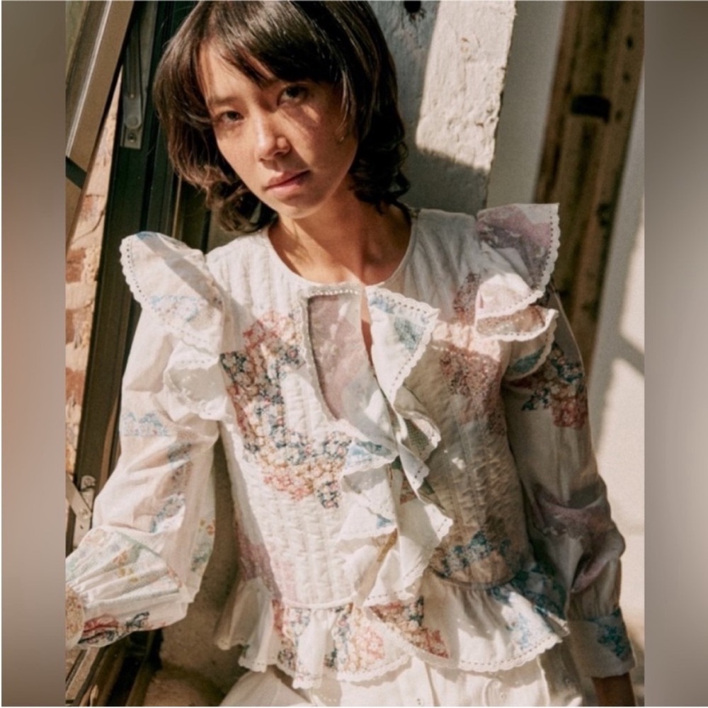 Sézane Axel blouse jacket X SEA NY Patchwork - Picture 4 of 7